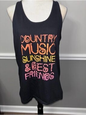 Graphic Tank Top with 'Country Music Sunshine & Best Friends' Text